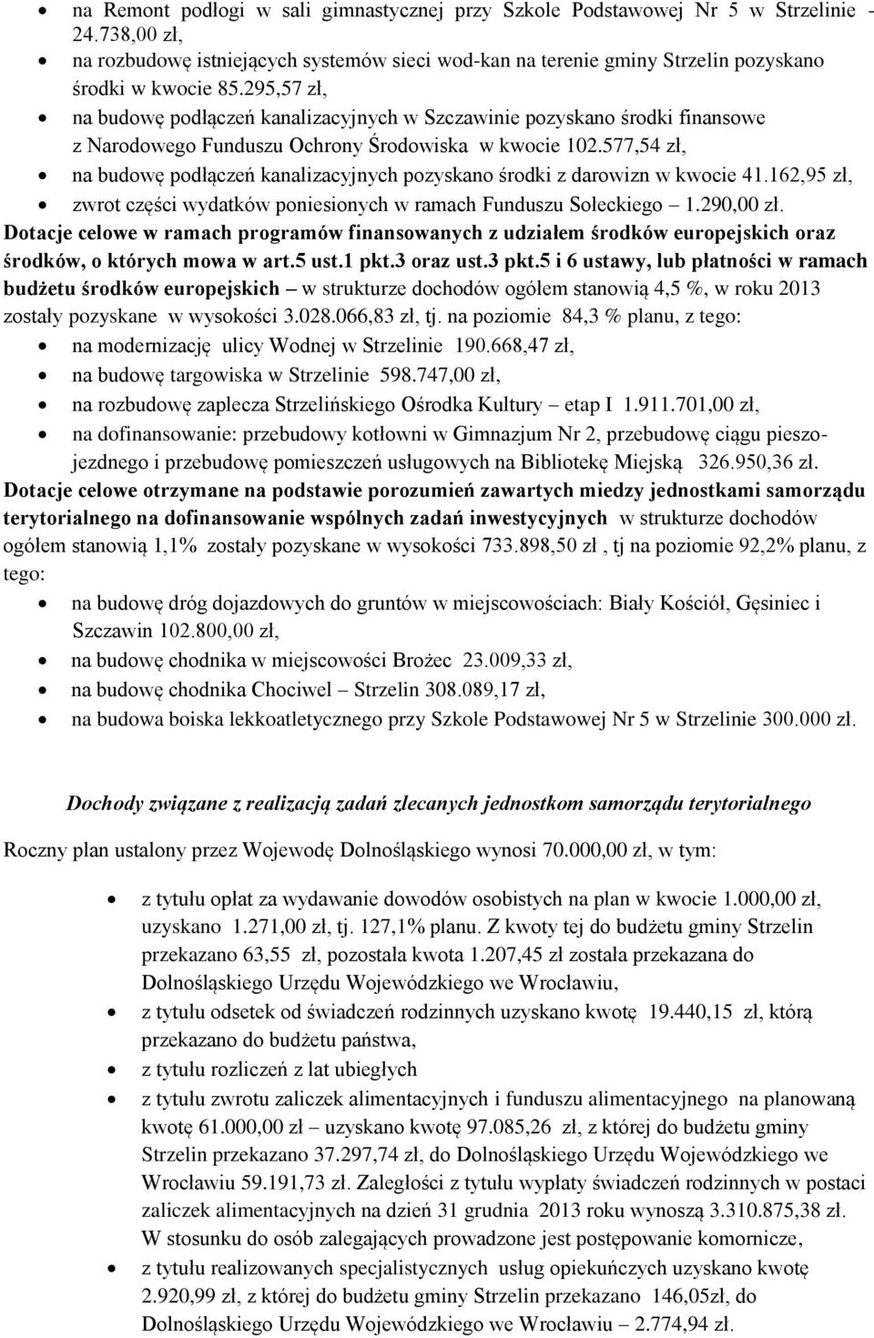 295,57 zł, na budowę podłączeń kanalizacyjnych w Szczawinie pozyskano środki finansowe z Narodowego Funduszu Ochrony Środowiska w kwocie 102.