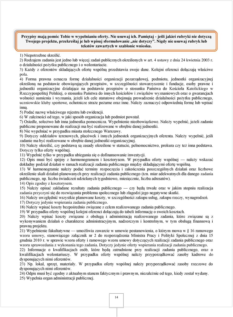 4 ustawy z dnia 24 kwietnia 2003 r. o działalności pożytku publicznego i o wolontariacie. 3) Każdy z oferentów składających ofertę wspólną przedstawia swoje dane.