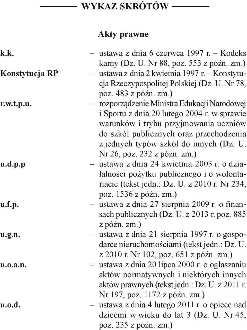 w sprawie warunków i trybu przyjmowania uczniów do szkół publicznych oraz przechodzenia z jednych typów szkół do innych (Dz. U. Nr 26, poz. 232 z późn. zm.) ustawa z dnia 24 kwietnia 2003 r.