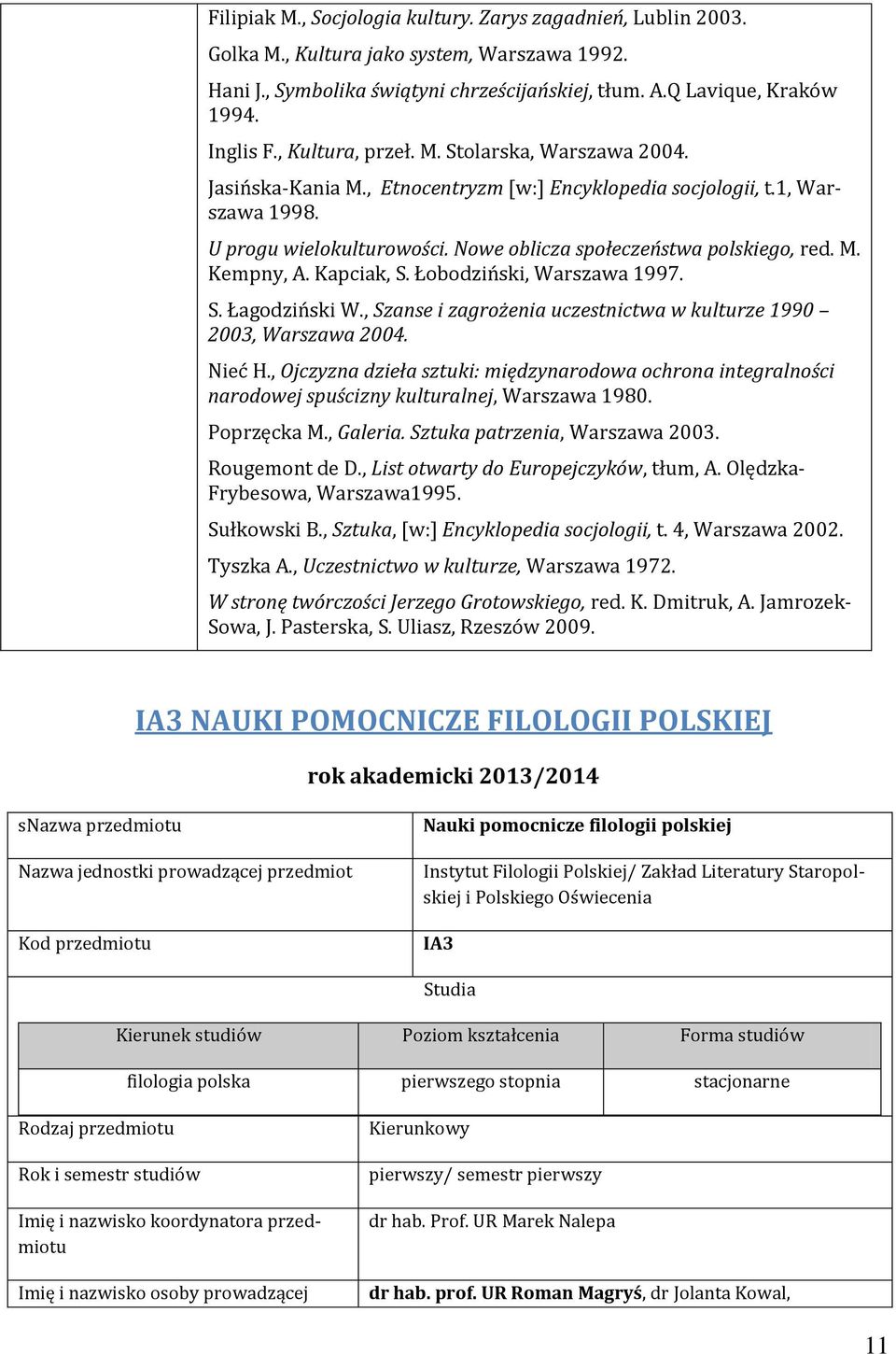 Kapciak, S. Łobodziński, Warszawa 1997. S. Łagodziński W., Szanse i zagrożenia uczestnictwa w kulturze 1990 003, Warszawa 004. Nieć H.