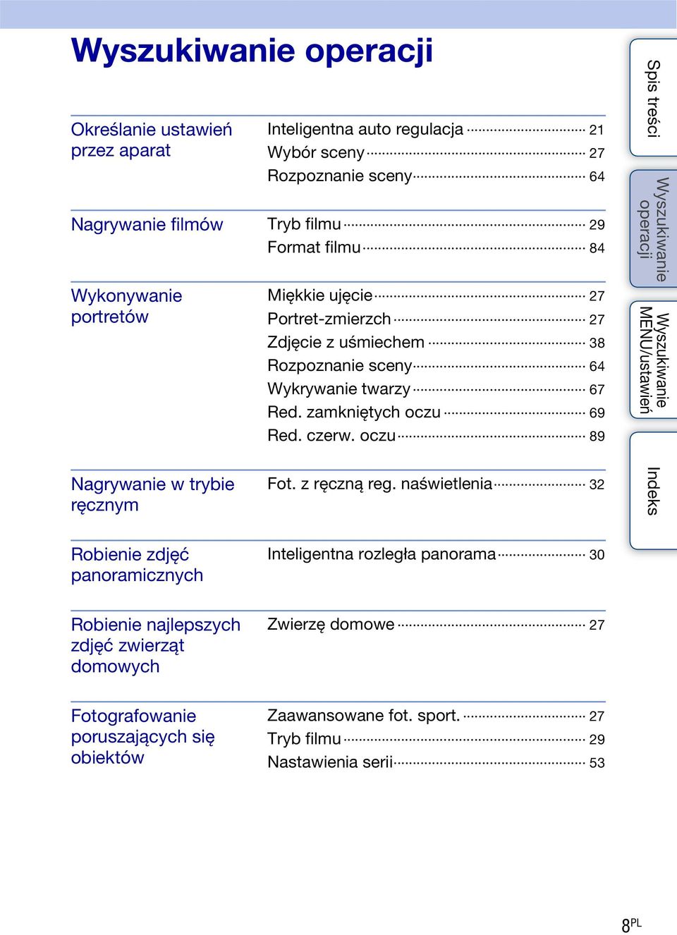 czerw. oczu 89 Nagrywanie w trybie ręcznym Fot. z ręczną reg.