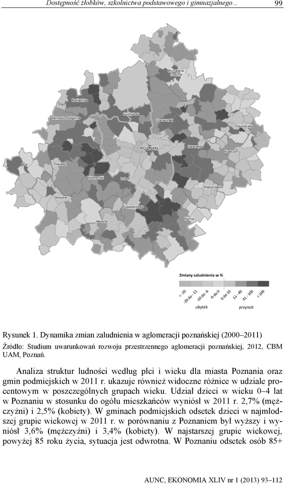 Analiza struktur ludności według płci i wieku dla miasta Poznania oraz gmin podmiejskich w 2011 r. ukazuje również widoczne różnice w udziale procentowym w poszczególnych grupach wieku.