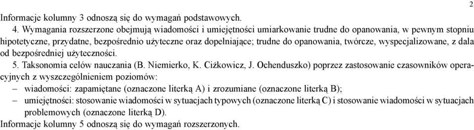 opanowania, twórcze, wyspecjalizowane, z dala od bezpośredniej użyteczności. 5. Taksonomia celów nauczania (. Niemierko, K. iżkowicz, J.