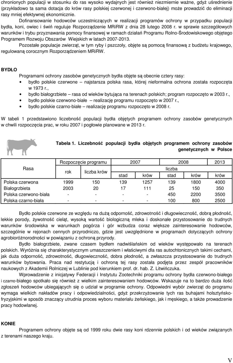 Dofinansowanie hodowców uczestniczących w realizacji programów ochrony w przypadku populacji bydła, koni, owiec i świń reguluje Rozporządzenie MRiRW z dnia 28 lutego 2008 r.