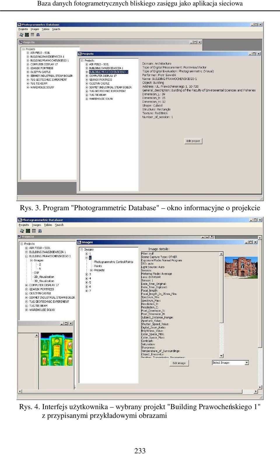 Program "Photogrammetric Database" okno informacyjne o projekcie