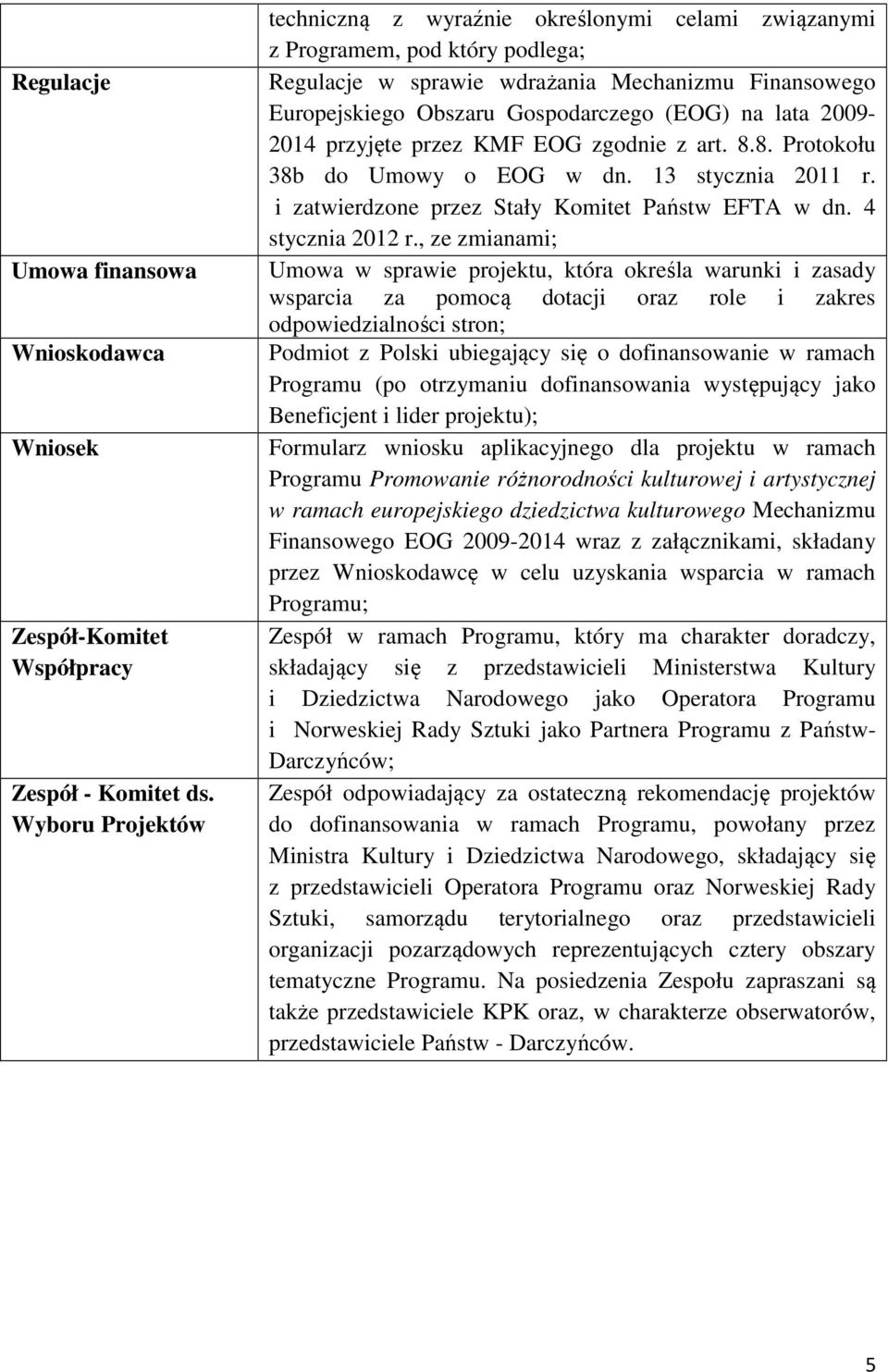 lata 2009-2014 przyjęte przez KMF EOG zgodnie z art. 8.8. Protokołu 38b do Umowy o EOG w dn. 13 stycznia 2011 r. i zatwierdzone przez Stały Komitet Państw EFTA w dn. 4 stycznia 2012 r.