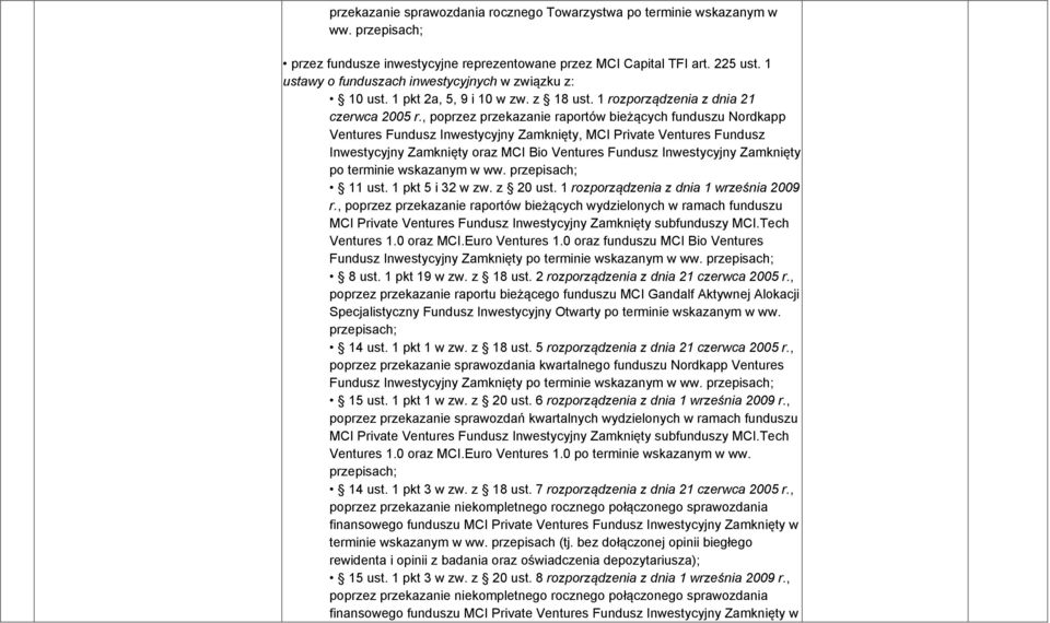 , poprzez przekazanie raportów bieżących funduszu Nordkapp Ventures Fundusz Inwestycyjny Zamknięty, MCI Private Ventures Fundusz Inwestycyjny Zamknięty oraz MCI Bio Ventures Fundusz Inwestycyjny