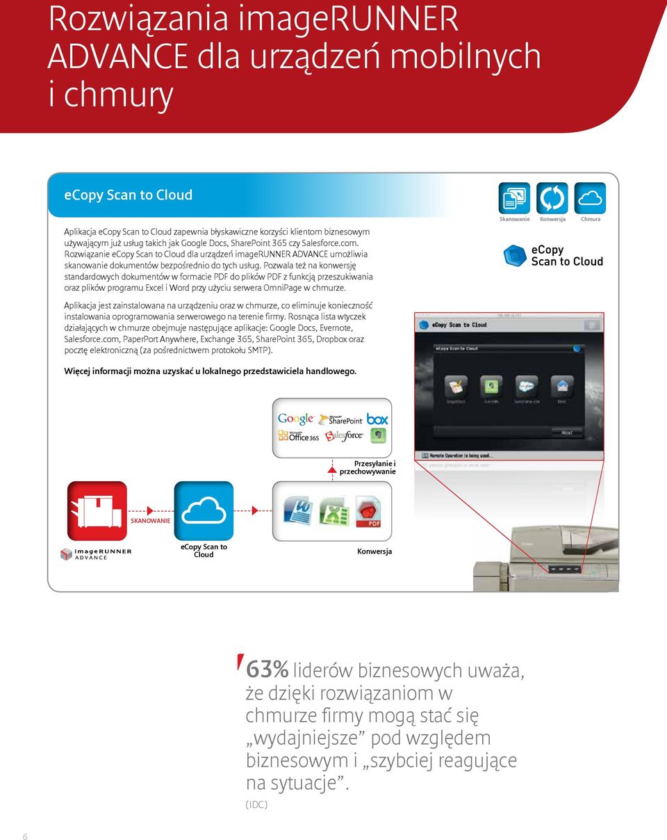 Pozwala też na konwersję standardowych dokumentów w formacie PDF do plików PDF z funkcją przeszukiwania oraz plików programu Excel i Word przy użyciu serwera OmniPage w chmurze.