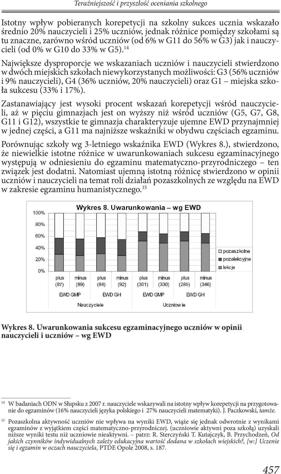 14 Największe dysproporcje we wskazaniach uczniów i nauczycieli stwierdzono w dwóch miejskich szkołach niewykorzystanych możliwości: G3 (56% uczniów i 9% nauczycieli), G4 (36% uczniów, 20%