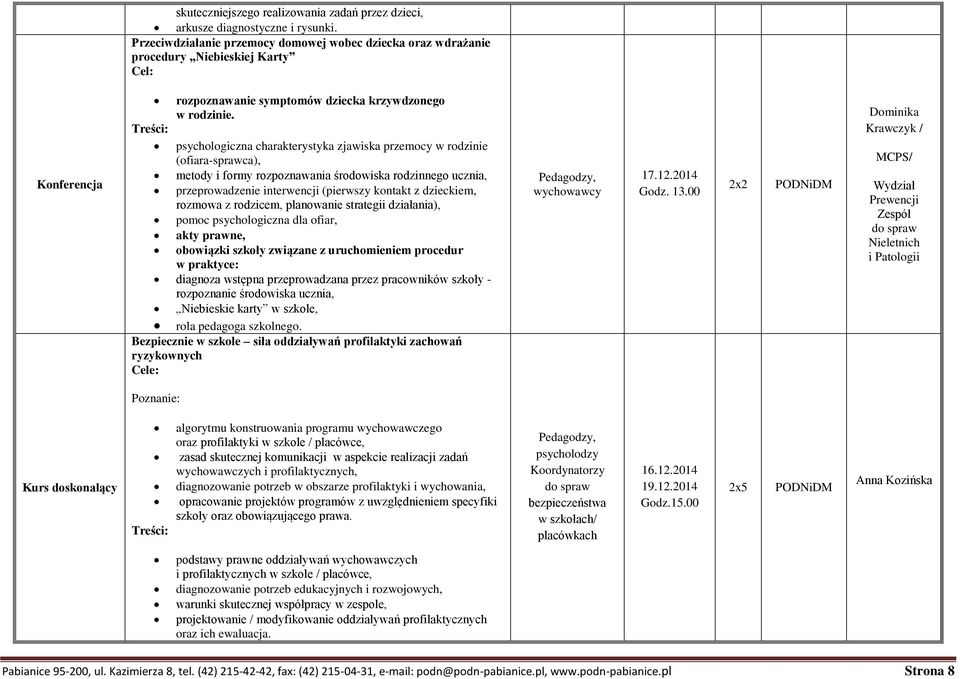 psychologiczna charakterystyka zjawiska przemocy w rodzinie (ofiara-sprawca), metody i formy rozpoznawania środowiska rodzinnego ucznia, przeprowadzenie interwencji (pierwszy kontakt z dzieckiem,