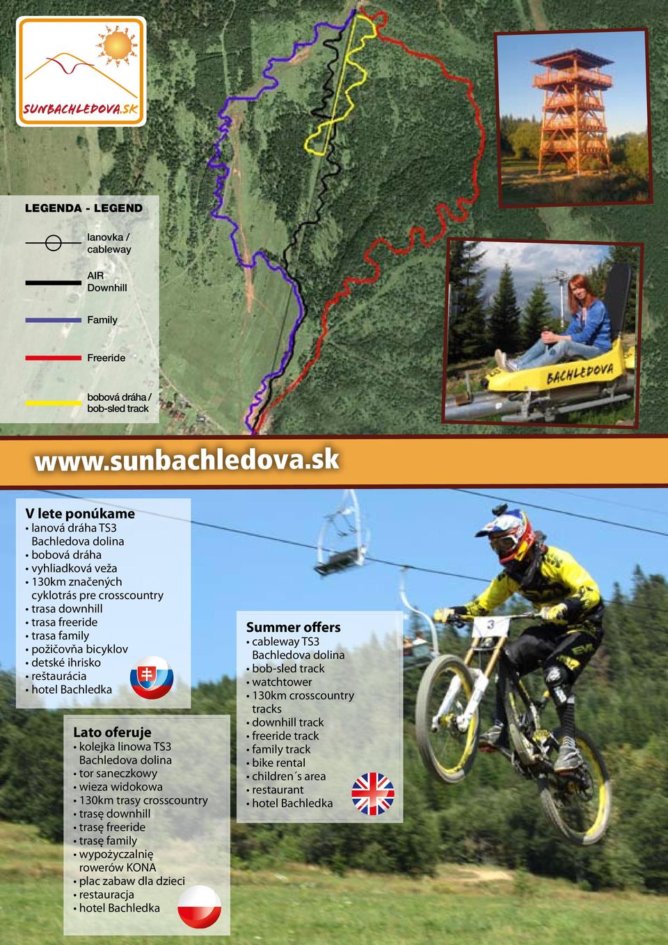 detské ihrisko reštaurácia hotel Bachledka Lato oferuje kolejka linowa TS3 Bachledova dolina tor saneczkowy wieza widokowa 130km trasy crosscountry trasę downhill trasę freeride trasę family