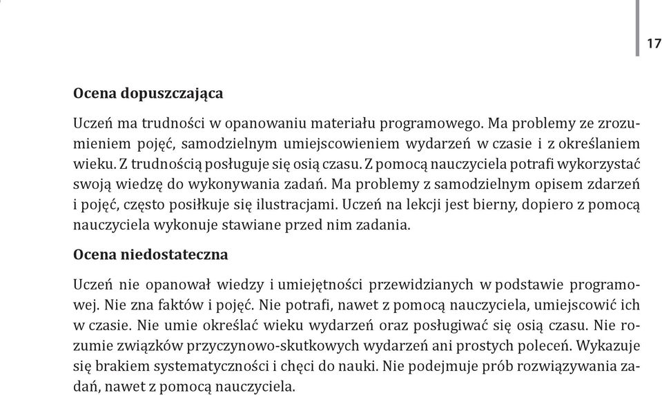 Uczeń na lekcji jest bierny, dopiero z pomocą nauczyciela wykonuje stawiane przed nim zadania. Ocena niedostateczna Uczeń nie opanował wiedzy i umiejętności przewidzianych w podstawie programowej.