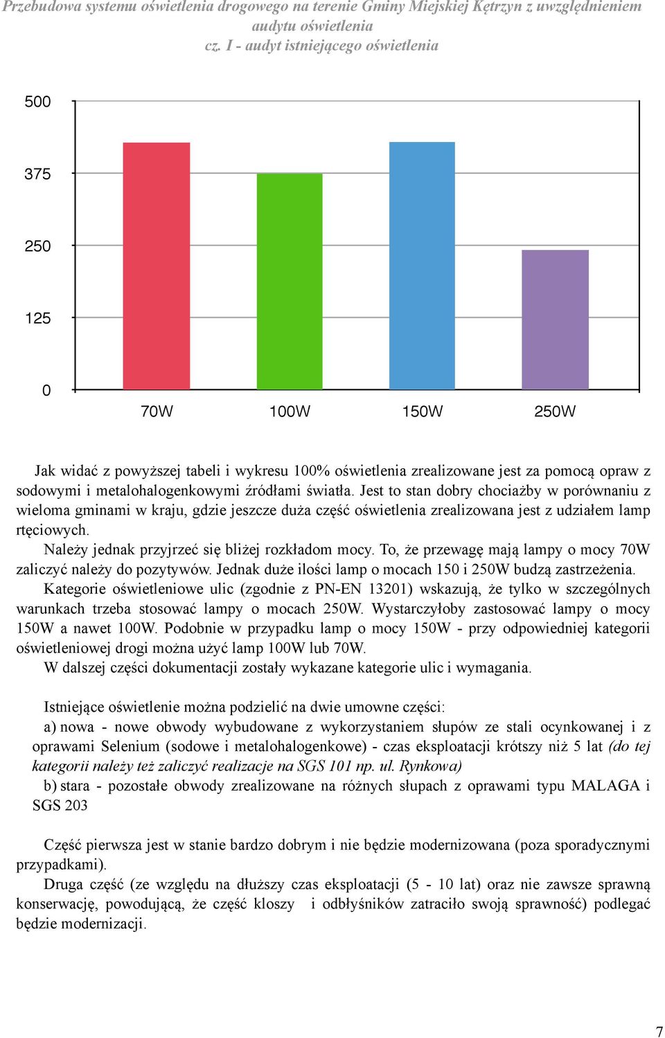 źródłami światła. Jest to stan dobry chociażby w porównaniu z wieloma gminami w kraju, gdzie jeszcze duża część oświetlenia zrealizowana jest z udziałem lamp rtęciowych.