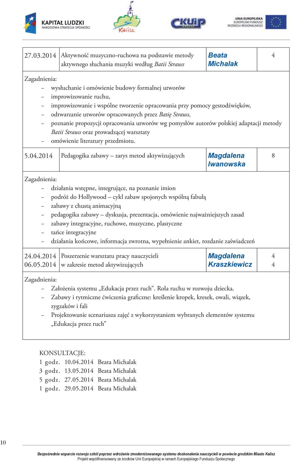 ruchu, improwizowanie i wspólne tworzenie opracowania przy pomocy gestodźwięków, odtwarzanie utworów opracowanych przez Batię Strauss, poznanie propozycji opracowania utworów wg pomysłów autorów