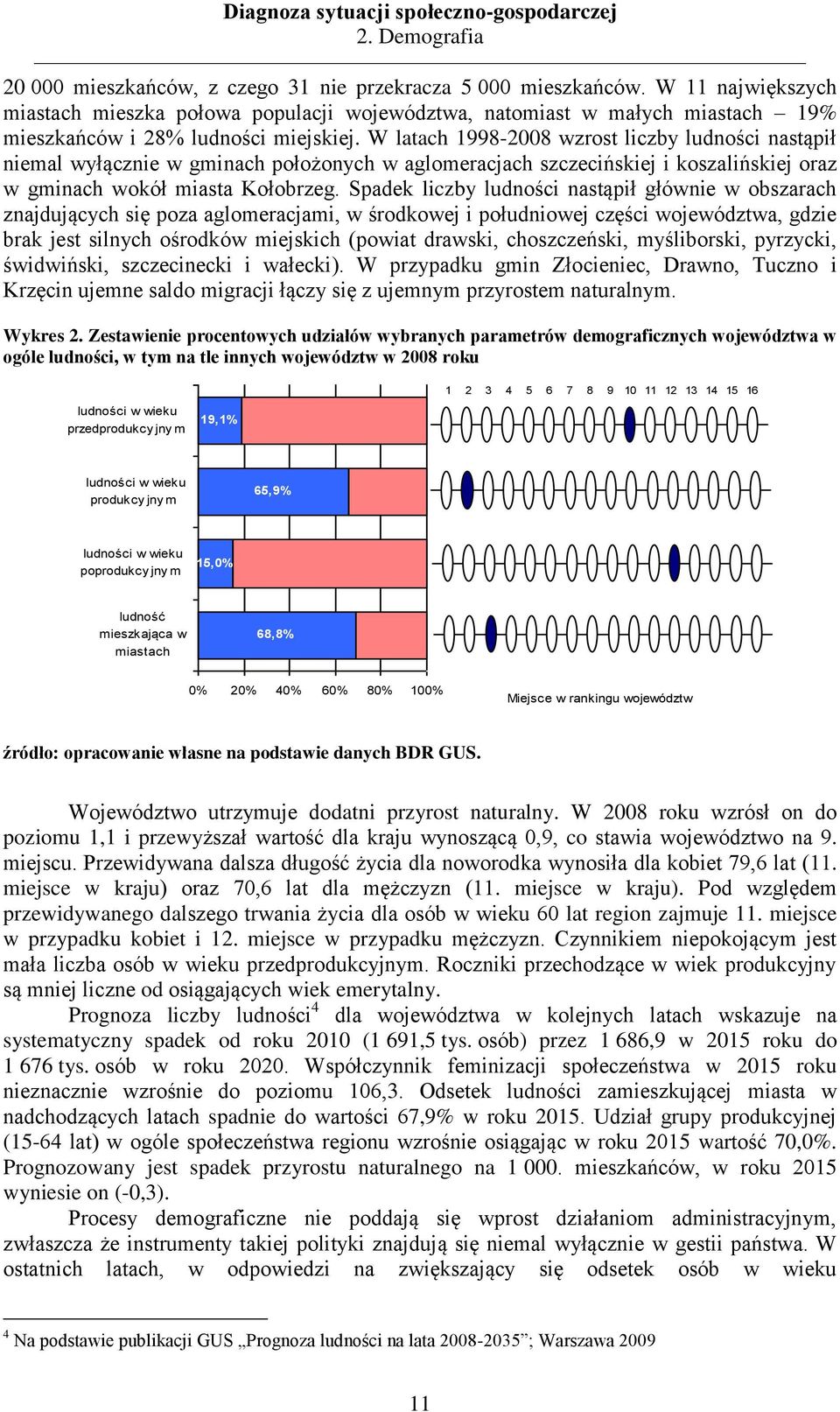 W latach 1998-28 wzrost liczby ludności nastąpił niemal wyłącznie w gminach położonych w aglomeracjach szczecińskiej i koszalińskiej oraz w gminach wokół miasta Kołobrzeg.