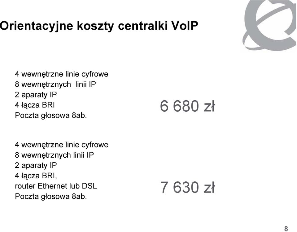 6 680 zł 4 wewnętrzne linie cyfrowe 8 wewnętrznych linii IP 2