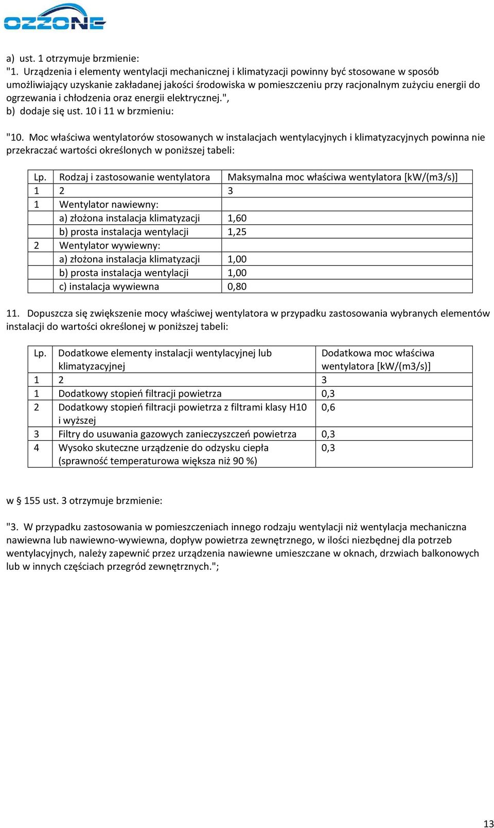 ogrzewania i chłodzenia oraz energii elektrycznej.", b) dodaje się ust. 10 i 11 w brzmieniu: "10.