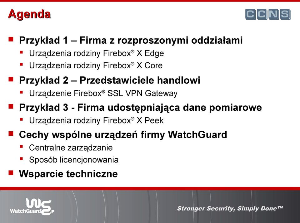 VPN Gateway Przykład 3 - Firma udostępniająca dane pomiarowe Urządzenia rodziny Firebox X Peek