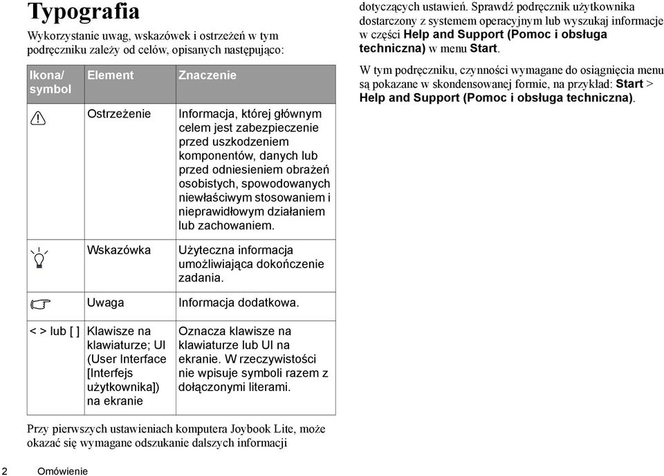 dotyczących ustawień. Sprawdź podręcznik użytkownika dostarczony z systemem operacyjnym lub wyszukaj informacje w części Help and Support (Pomoc i obsługa techniczna) w menu Start.