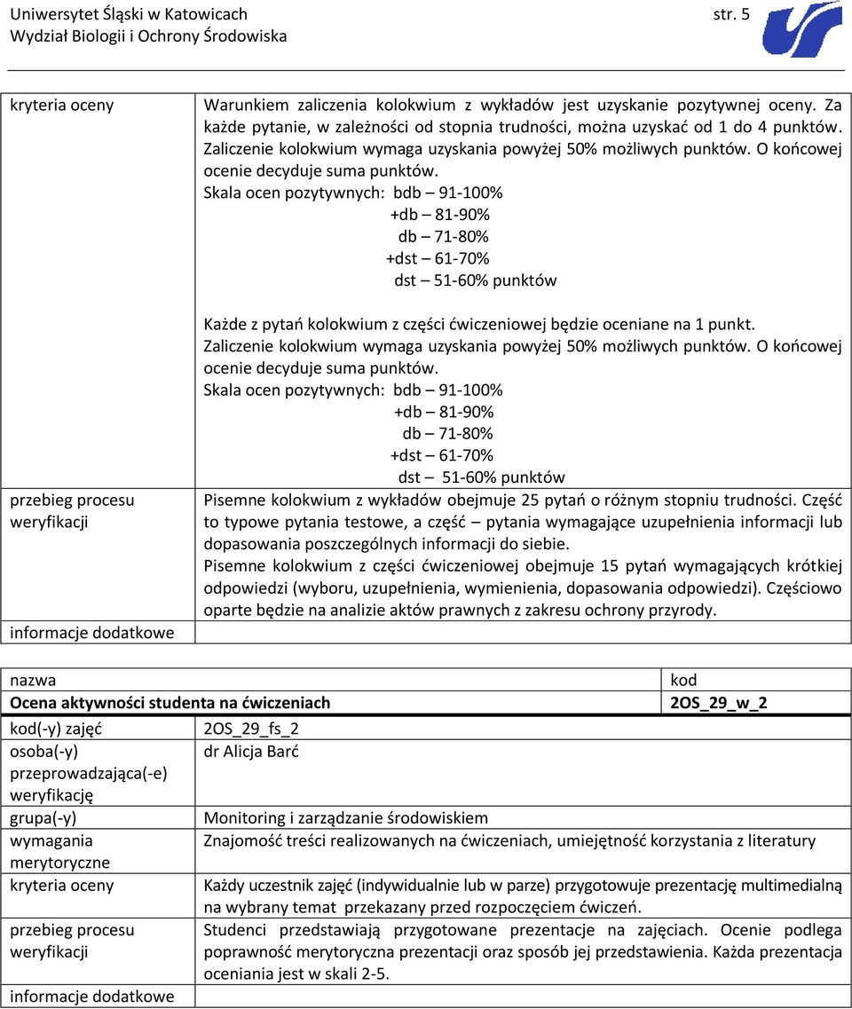 Skala ocen pozytywnych: bdb 91-100% +db 81-90% db 71-80% +dst 61-70% dst 51-60% punktów Każde z pytań kolokwium z części ćwiczeniowej będzie oceniane na 1 punkt.