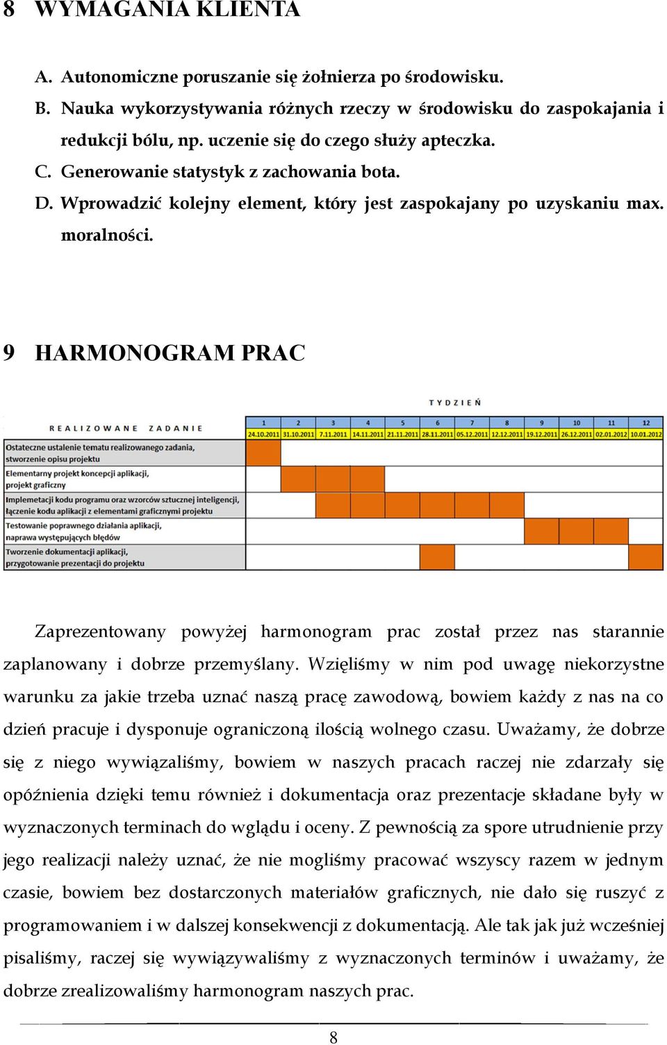 9 HARMONOGRAM PRAC Zaprezentowany powyżej harmonogram prac został przez nas starannie zaplanowany i dobrze przemyślany.