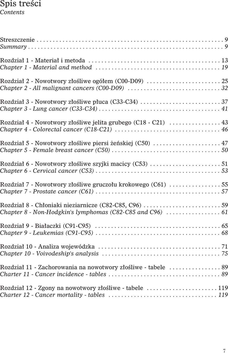 ...................... 25 Chapter 2 - All malignant cancers (C-D9)............................. 32 Rozdzia³ 3 - Nowotwory z³oœliwe p³uca (C33-C34)......................... 37 Chapter 3 - Lung cancer (C33-C34).