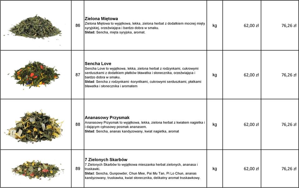 Skład: Sencha z rodzynkami -koryntkami, cukrowymi serduszkami, płatkami bławatka i słonecznika i aromatem Ananasowy Przysmak 88 Ananasowy Przysmak to wyjątkowa, lekka, zielona herbat z kwiatem