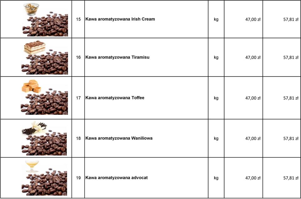 aromatyzowana Toffee kg 47,00 zł 57,81 zł 18 Kawa aromatyzowana