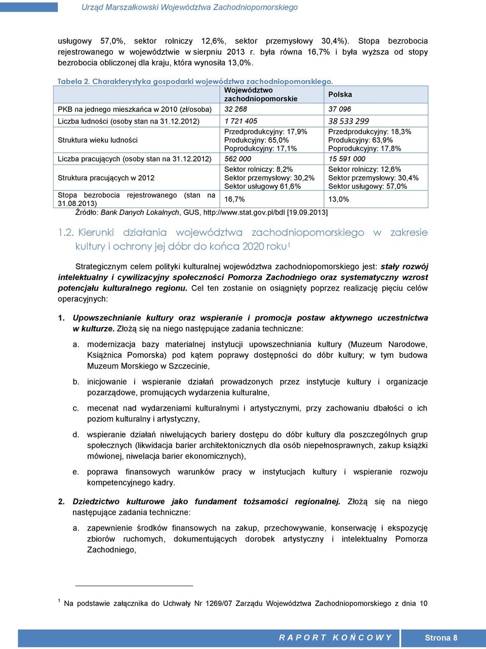 Województwo zachodniopomorskie Polska PKB na jednego mieszkańca w 2010 (zł/osoba) 32 268 37 096 Liczba ludności (osoby stan na 31.12.