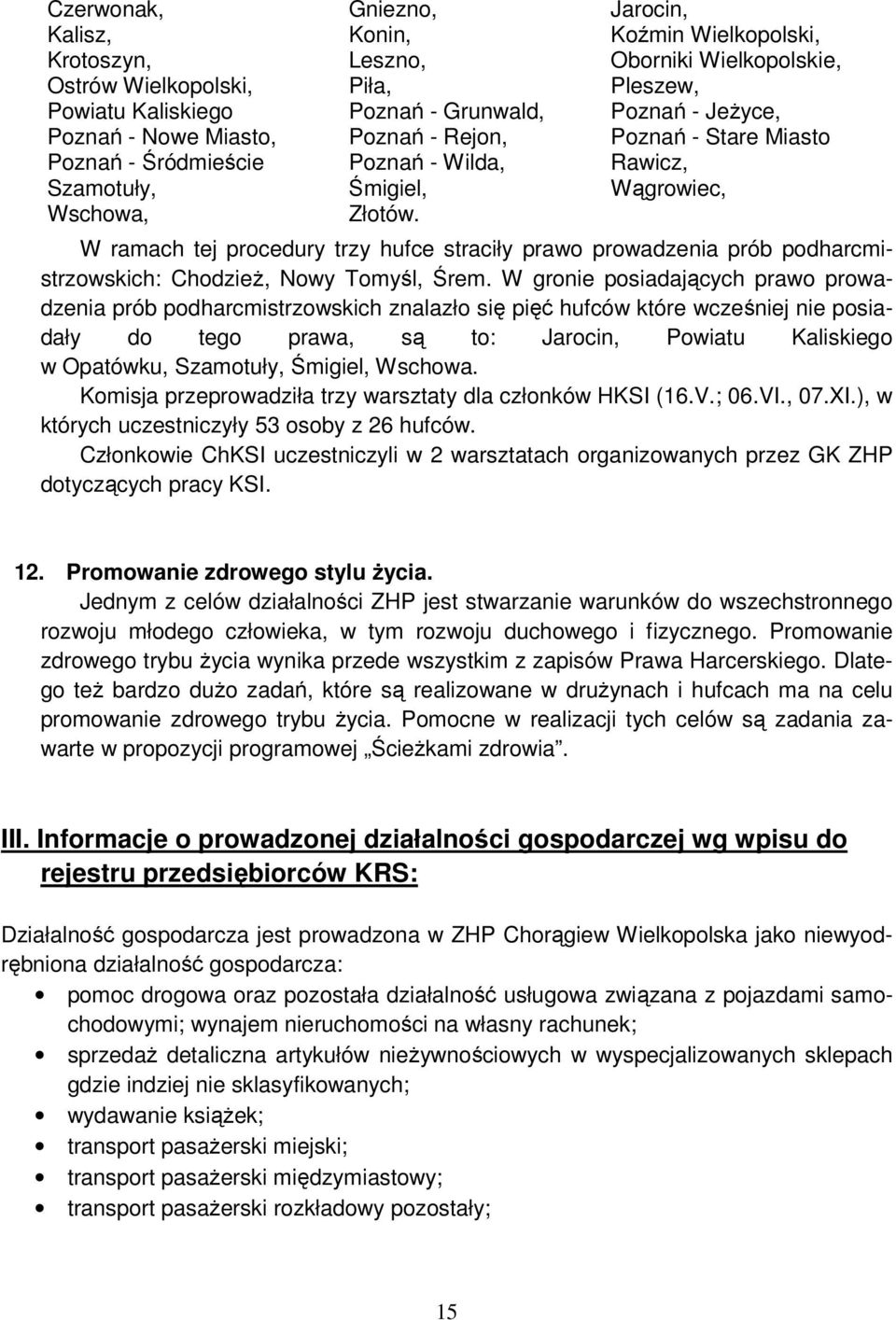 W ramach tej procedury trzy hufce straciły prawo prowadzenia prób podharcmistrzowskich: Chodzież, Nowy Tomyśl, Śrem.