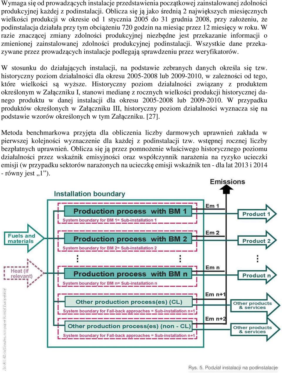 na miesiąc przez 12 miesięcy w roku. W razie znaczącej zmiany zdolności produkcyjnej niezbędne jest przekazanie informacji o zmienionej zainstalowanej zdolności produkcyjnej podinstalacji.