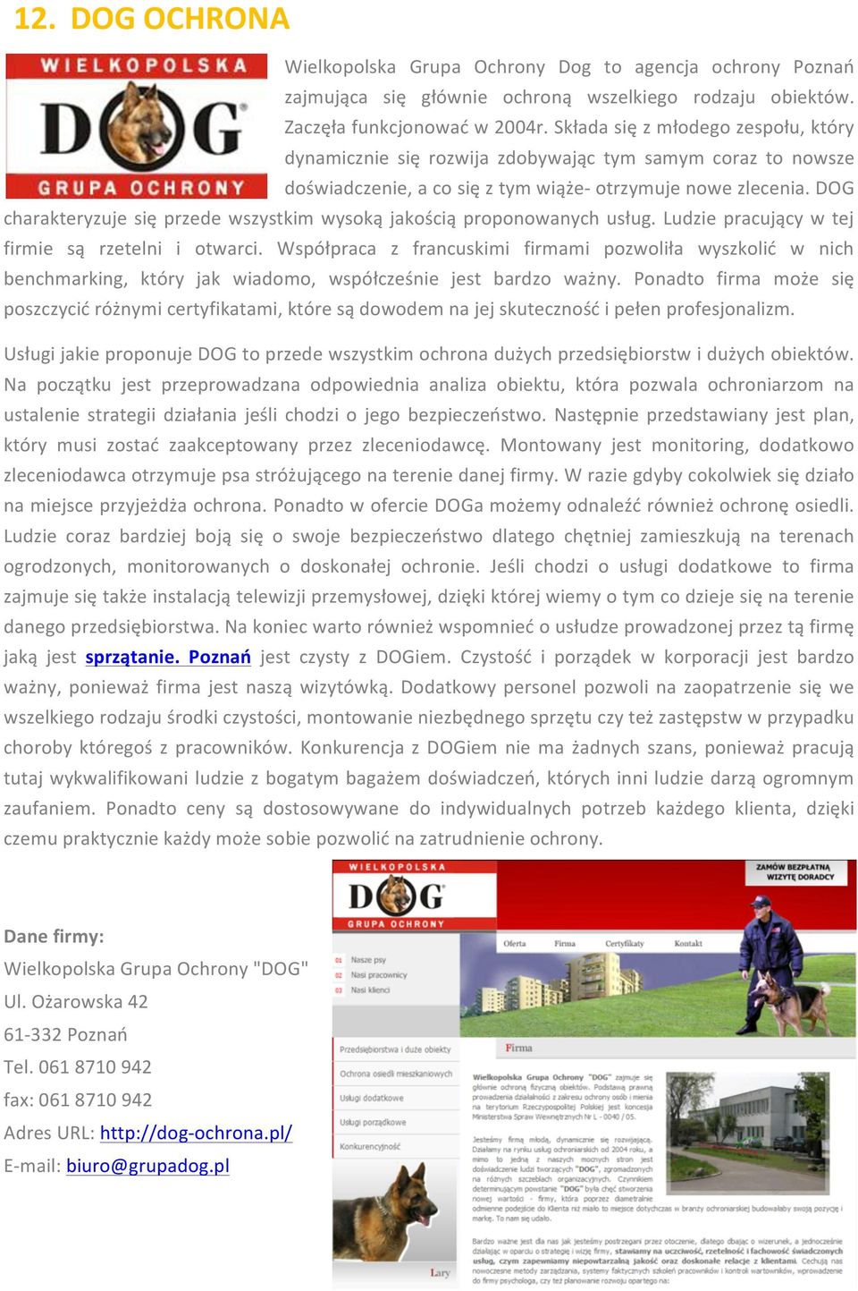 DOG charakteryzuje się przede wszystkim wysoką jakością proponowanych usług. Ludzie pracujący w tej firmie są rzetelni i otwarci.