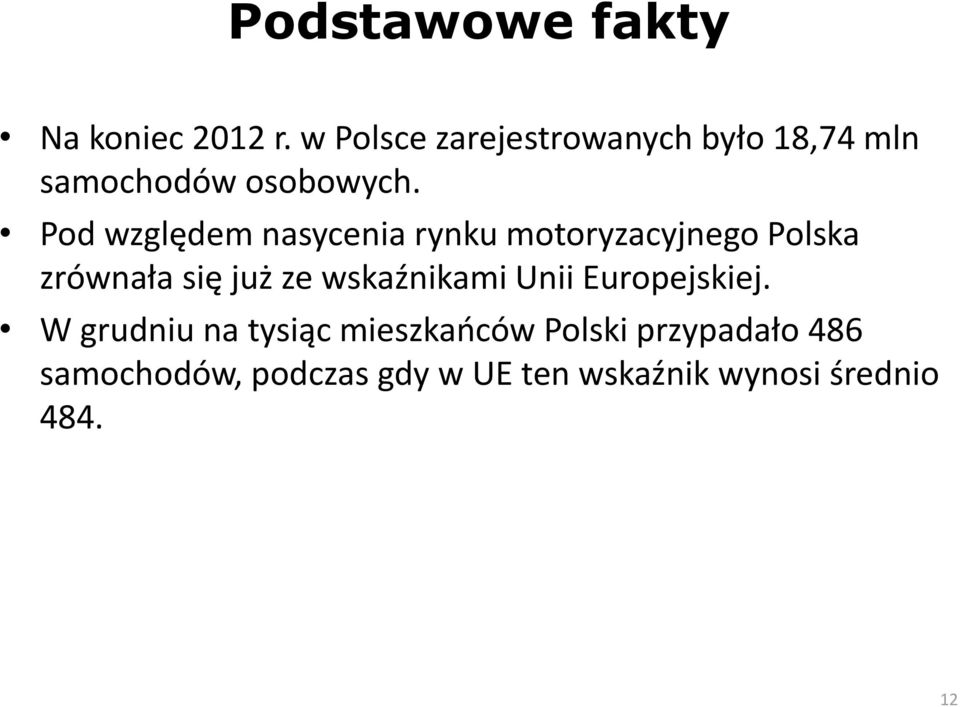 Pod względem nasycenia rynku motoryzacyjnego Polska zrównała się już ze