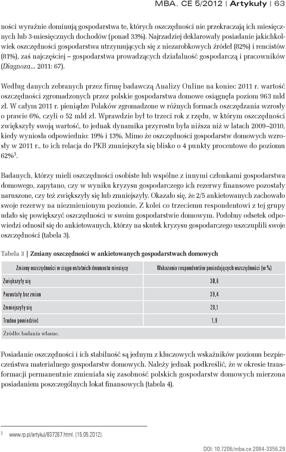 gospodarczą i pracowników (Diagnoza... 2011: 67). Według danych zebranych przez firmę badawczą Analizy Online na koniec 2011 r.