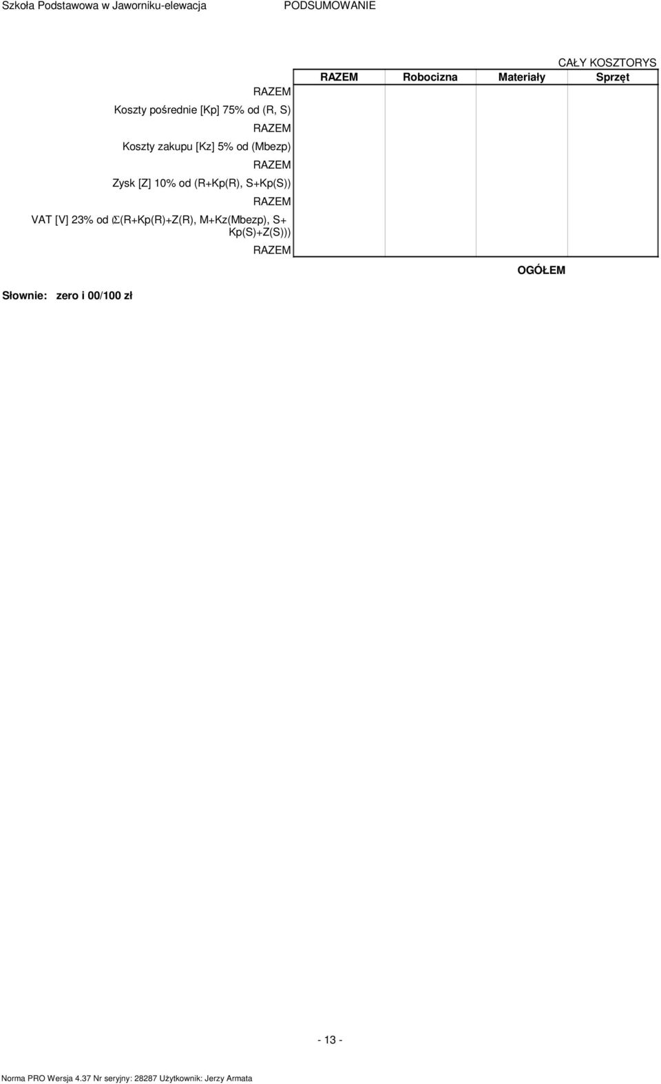 S+Kp(S)) VAT [V] 23% od (Σ(R+Kp(R)+Z(R), M+Kz(Mbezp), S+