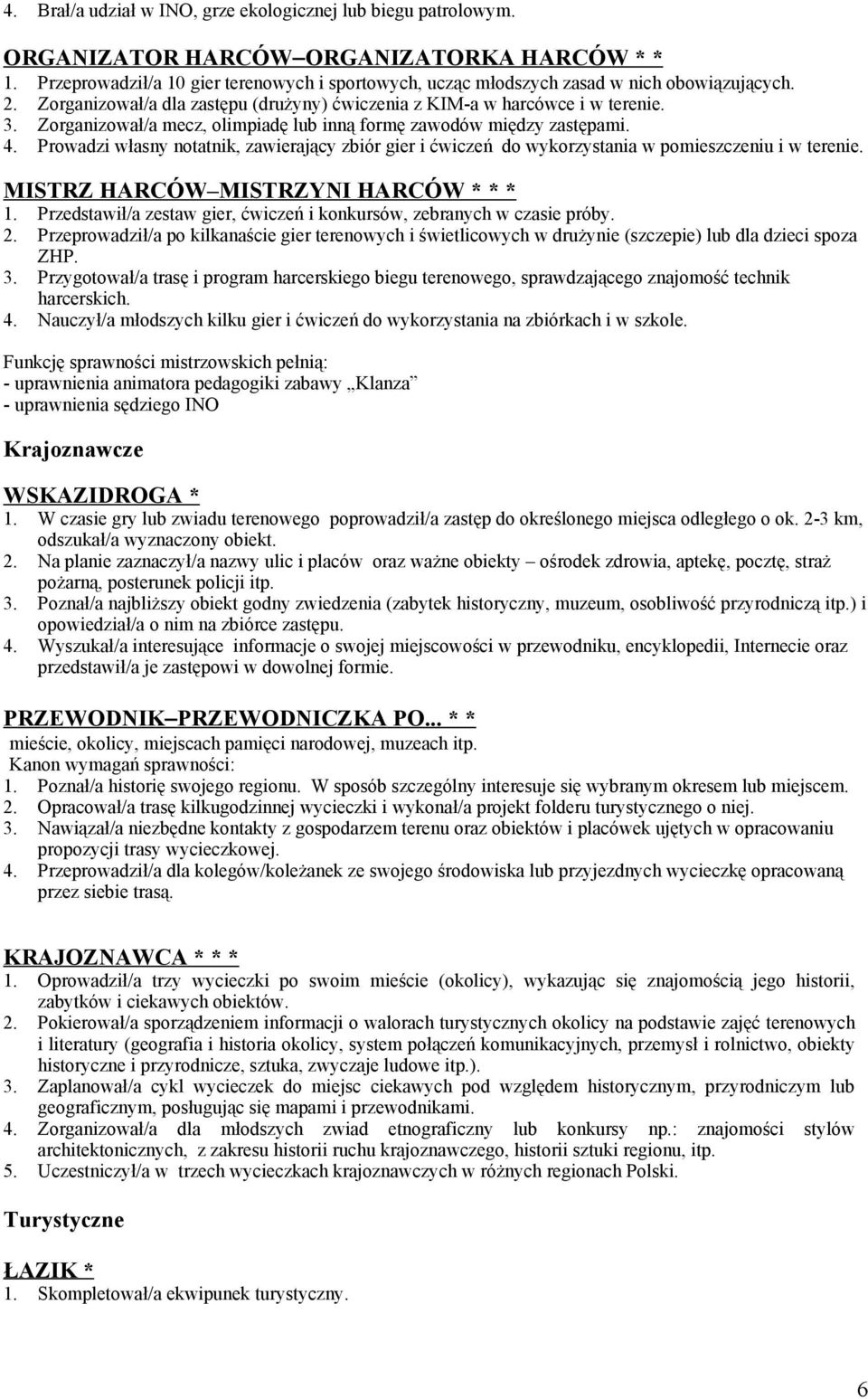 Zorganizował/a mecz, olimpiadę lub inną formę zawodów między zastępami. 4. Prowadzi własny notatnik, zawierający zbiór gier i ćwiczeń do wykorzystania w pomieszczeniu i w terenie.