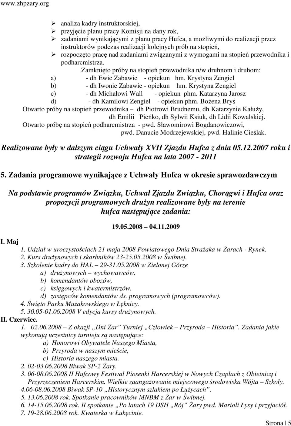 Krystyna Zengiel b) - dh Iwonie Zabawie - opiekun hm. Krystyna Zengiel c) - dh Michałowi Wall - opiekun phm. Katarzyna Jarosz d) - dh Kamilowi Zengiel - opiekun phm.