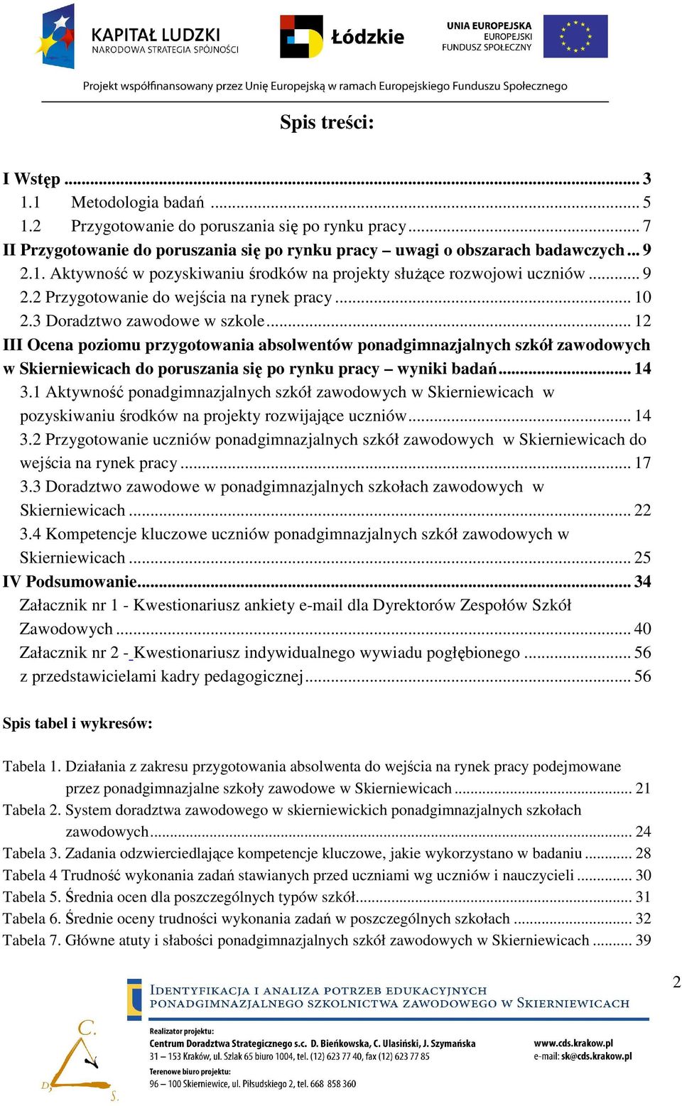 .. 12 III Ocena poziomu przygotowania absolwentów ponadgimnazjalnych szkół zawodowych w Skierniewicach do poruszania się po rynku pracy wyniki badań... 14 3.