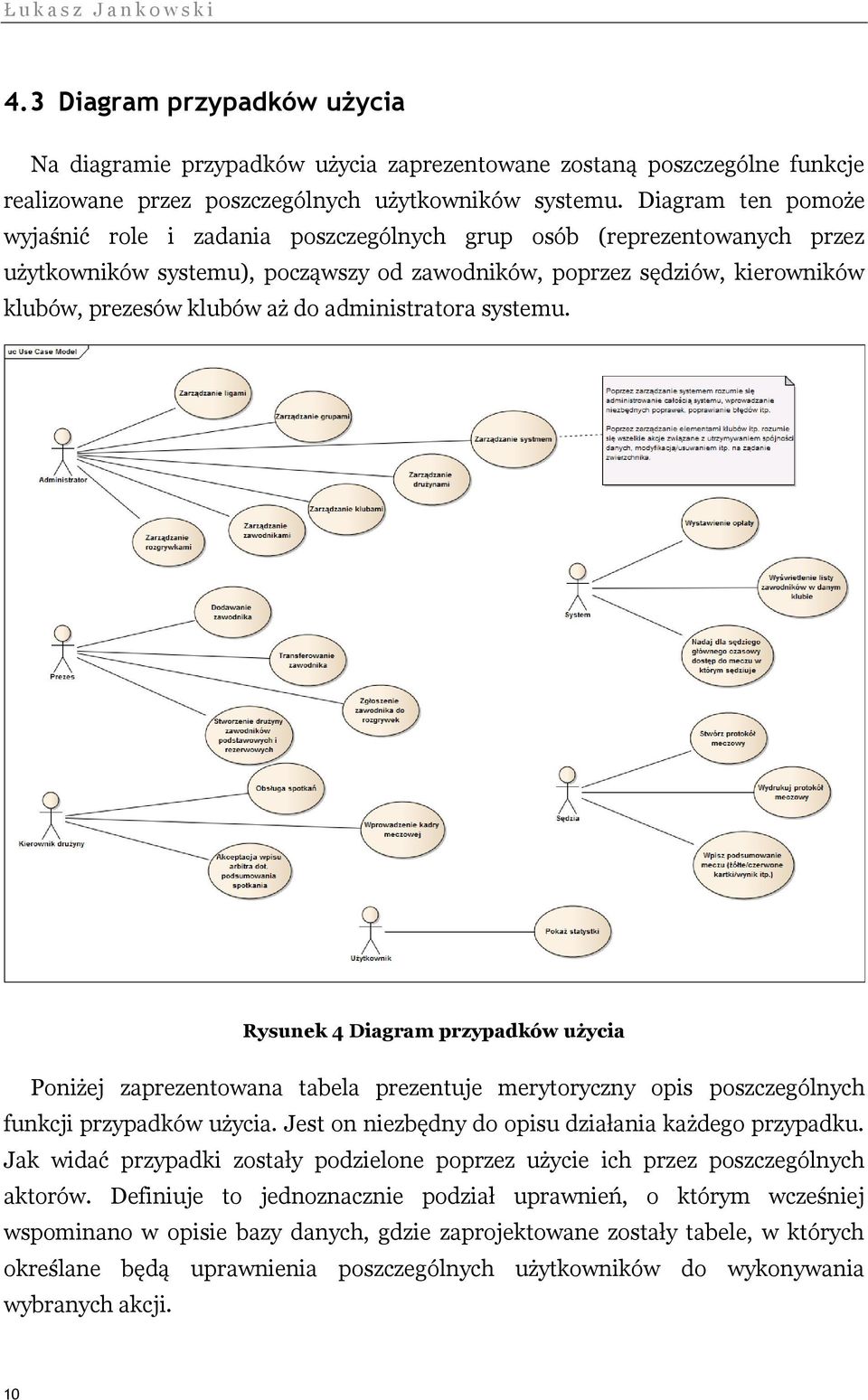 administratora systemu. Rysunek 4 Diagram przypadków użycia Poniżej zaprezentowana tabela prezentuje merytoryczny opis poszczególnych funkcji przypadków użycia.