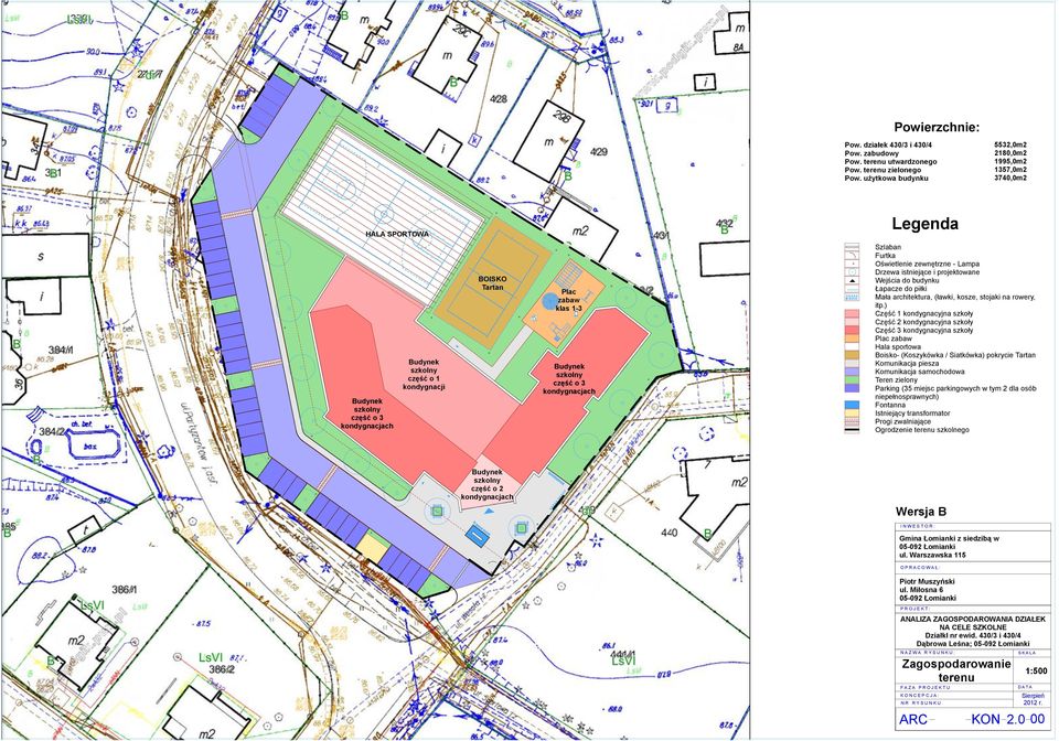 Lampa Drzewa istniejące i projektowane Wejścia do budynku Łapacze do piłki Mała architektura, (ławki, kosze, stojaki na rowery, itp.