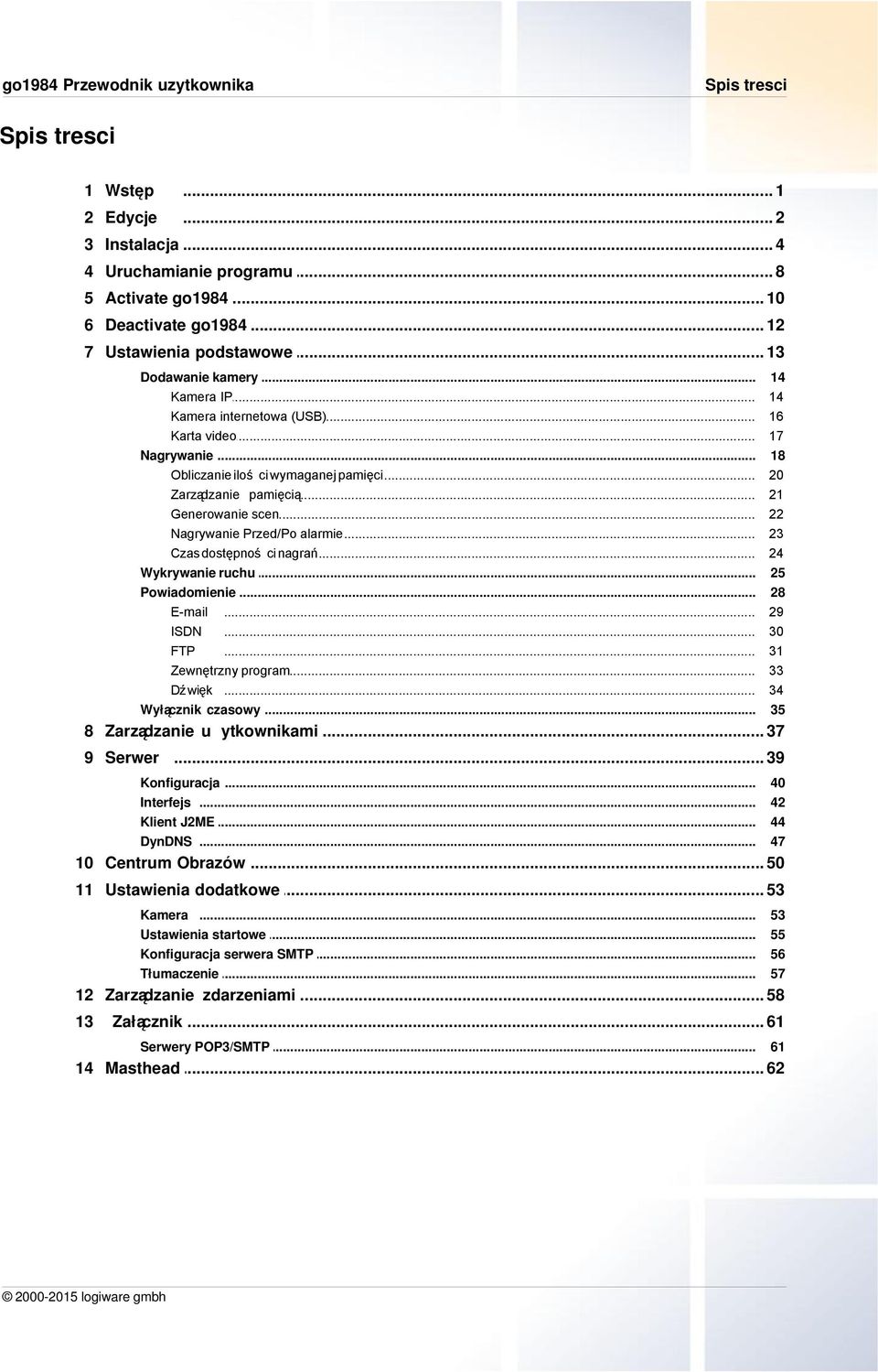 .. Przed/Po alarmie Czas dostępności... nagrań Wykrywanie... ruchu Powiadomienie... E-mail... ISDN... FTP... Zewnętrzny... program Dźwięk... Wyłącznik.