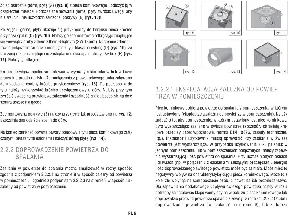 Po zdjęciu górnej płyty ukazuje się przykręcony do korpusu pieca króciec przyłącza spalin (C) (rys. 10).