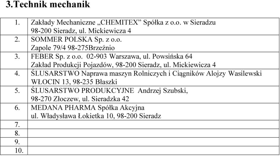 ŚLUSARSTWO Naprawa maszyn Rolniczych i Ciągników Alojzy Wasilewski WŁOCIN 13, 98-235 Błaszki 5.