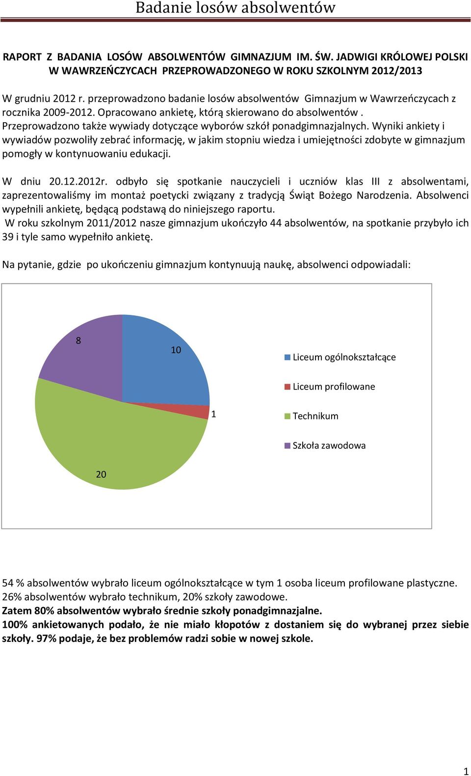 Przeprowadzono także wywiady dotyczące wyborów szkół ponadgimnazjalnych.