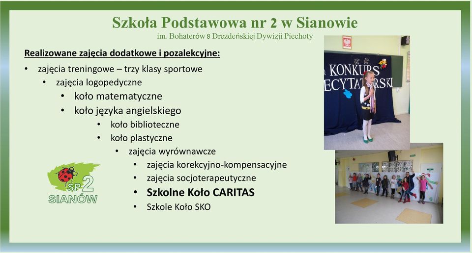 angielskiego koło biblioteczne koło plastyczne zajęcia wyrównawcze zajęcia