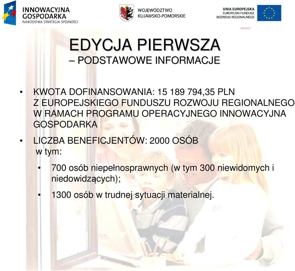 INNOWACYJNA GOSPODARKA LICZBA BENEFICJENTÓW: 2000 OSÓB w tym: 700 osób