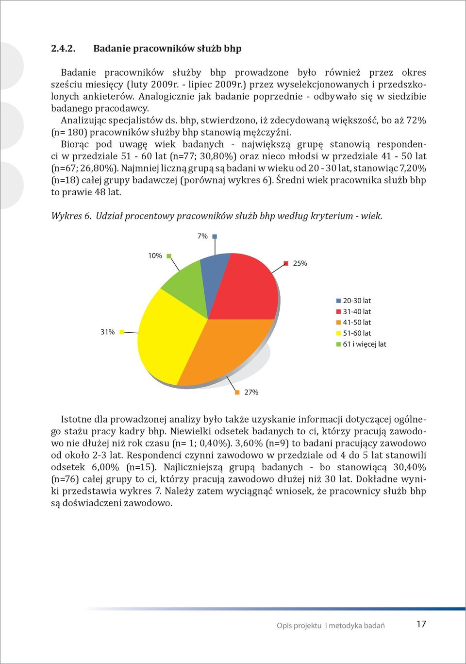 bhp, stwierdzono, iż zdecydowaną większość, bo aż 72% (n= 180) pracowników służby bhp stanowią mężczyźni.