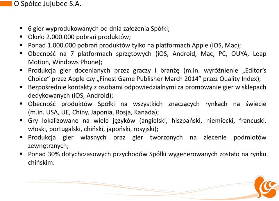 Produkcja gier docenianych przez graczy i branżę (m.in.