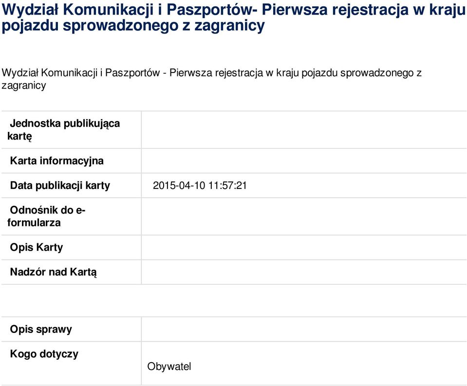 sprowadzonego z zagranicy Jednostka publikująca kartę Karta informacyjna Data publikacji