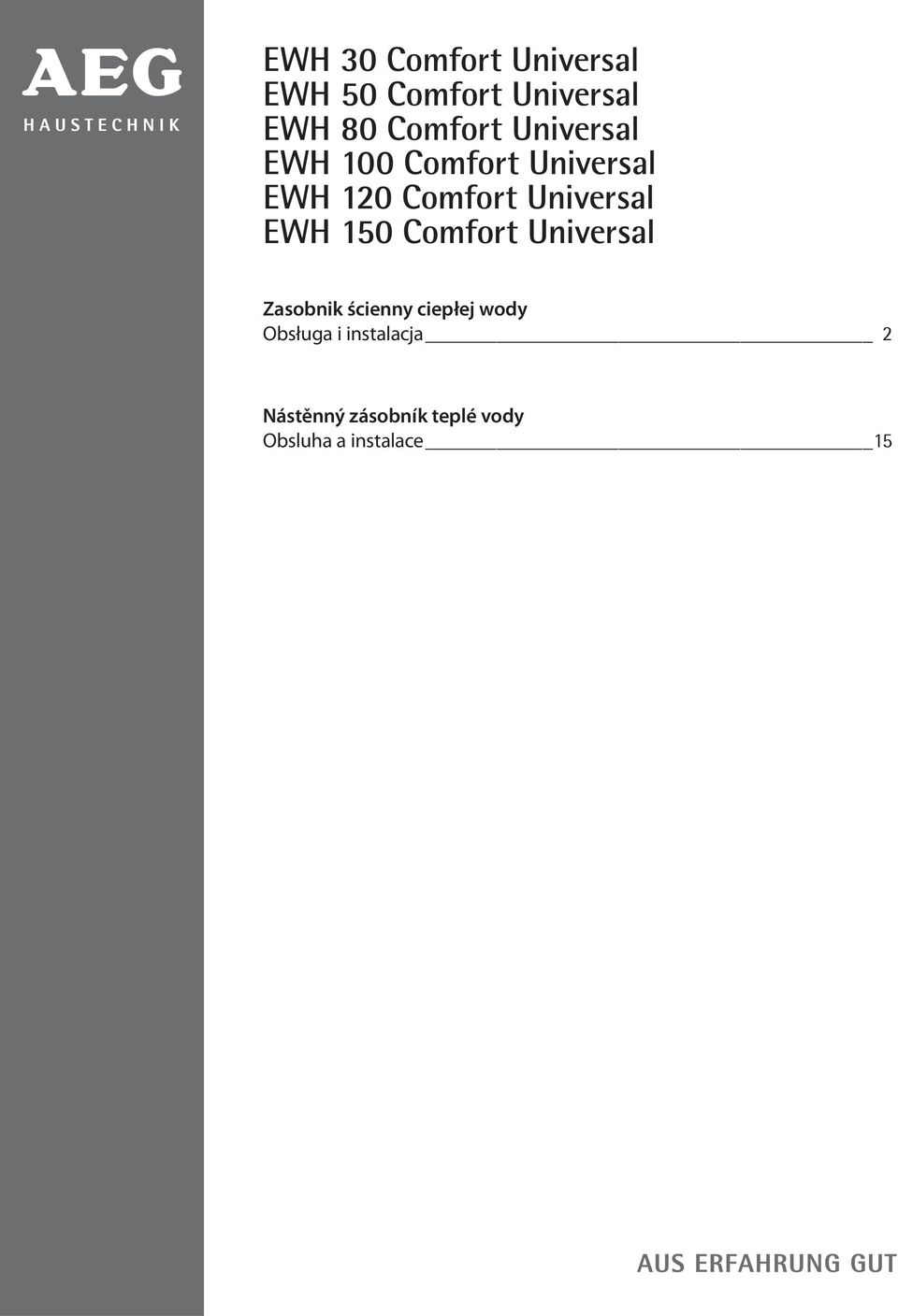 EWH 150 Comfort Universal Zasobnik ścienny ciepłej wody Obsługa